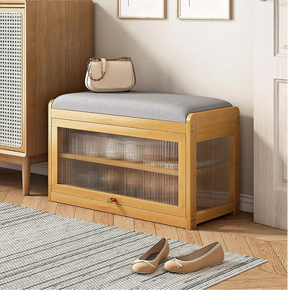 Entry way Wooden Bucket Flip With Stool Shoe Cabinet