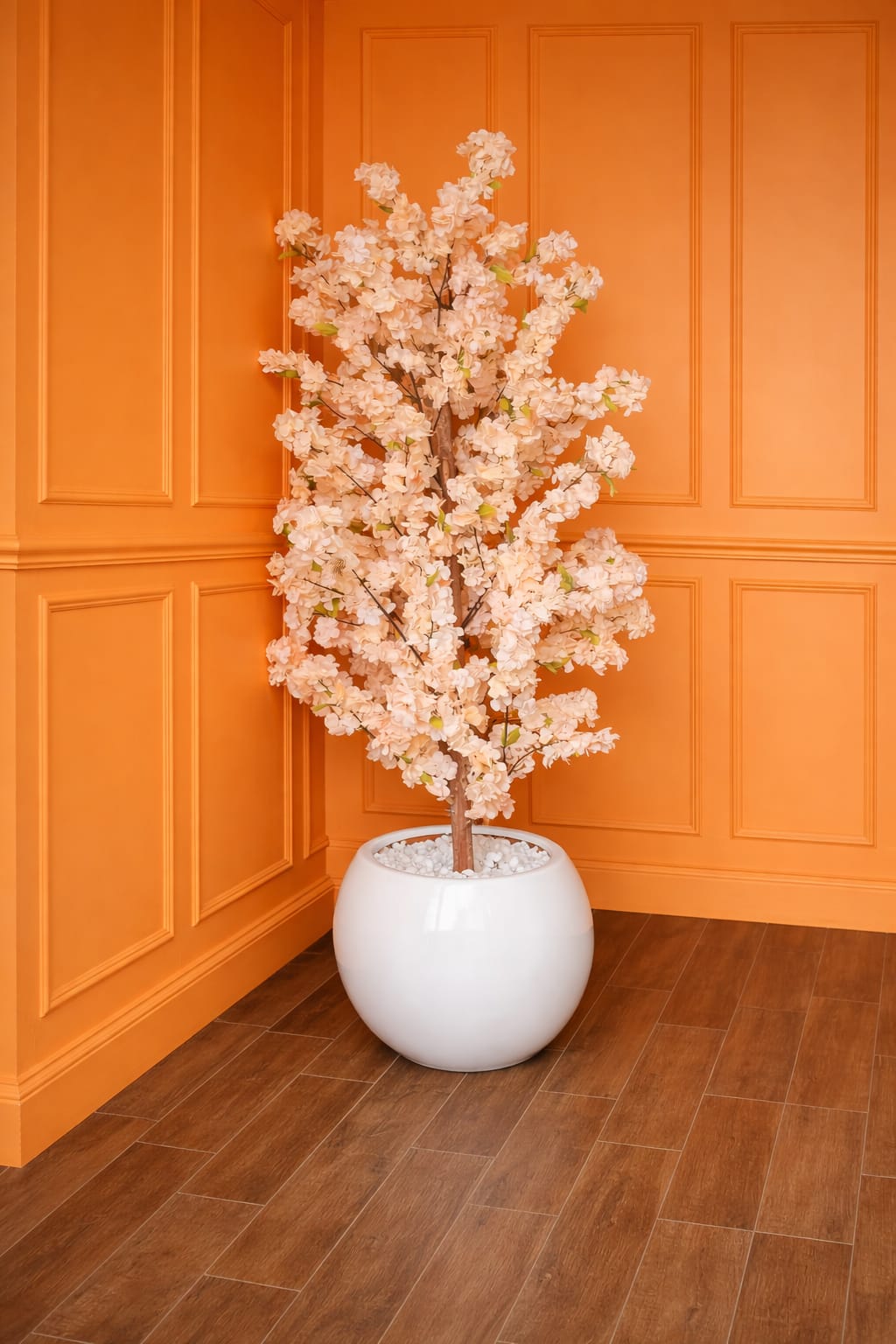 Elegant white artificial cherry blossom tree