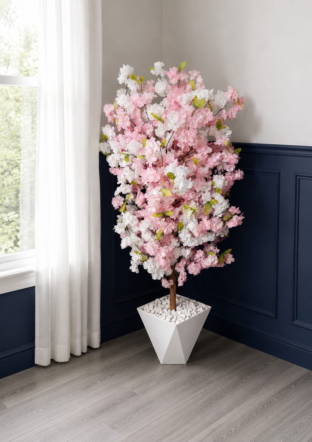 Charming pink and white artificial cherry blossom tree