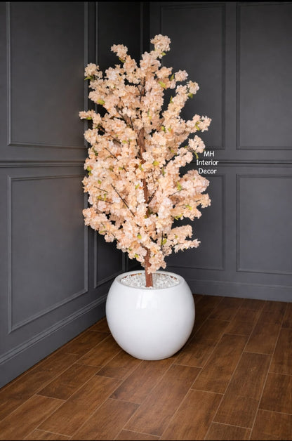 Elegant white artificial cherry blossom tree