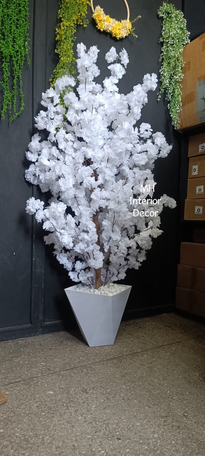 Elegant white artificial cherry blossom tree