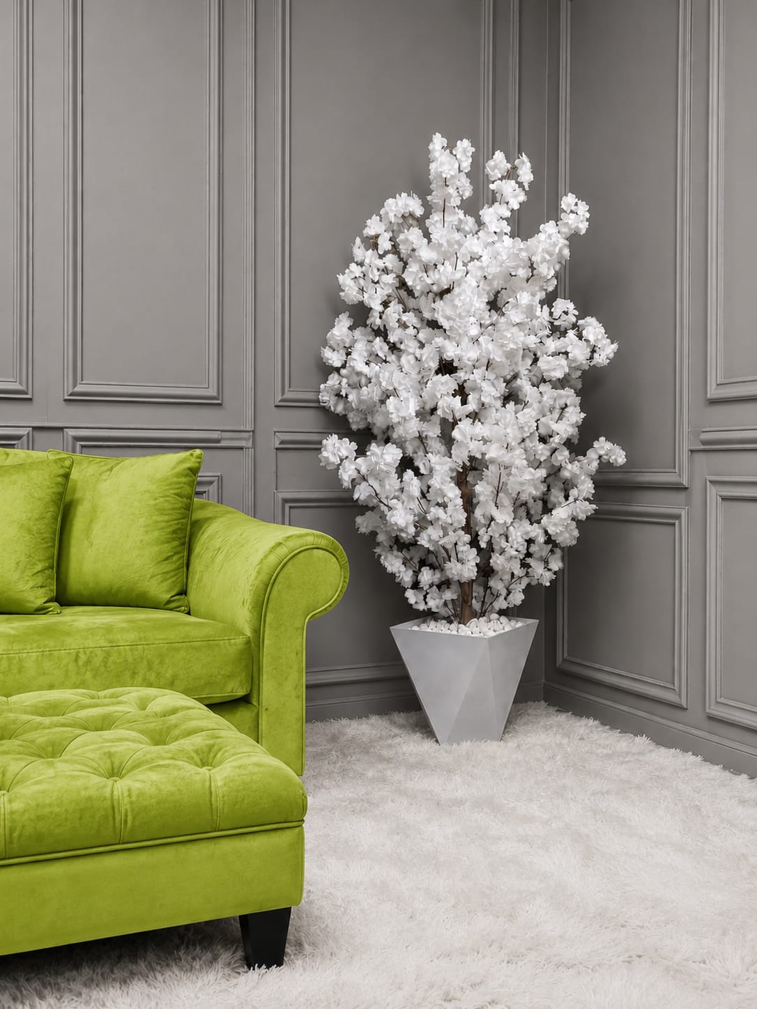 Elegant white artificial cherry blossom tree