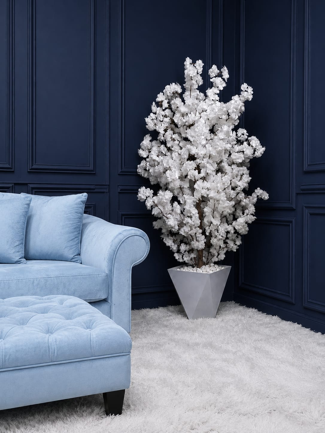 Elegant white artificial cherry blossom tree