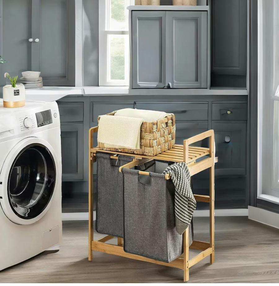 Bamboo twin partition laundry organizer
