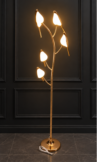 Elegant Gold Butterfly and Bird LED Floor Lamp