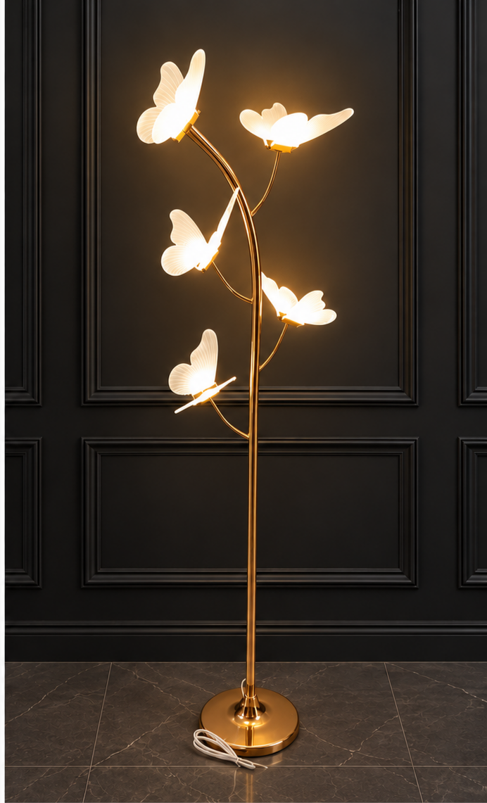 Elegant Gold Butterfly and Bird LED Floor Lamp