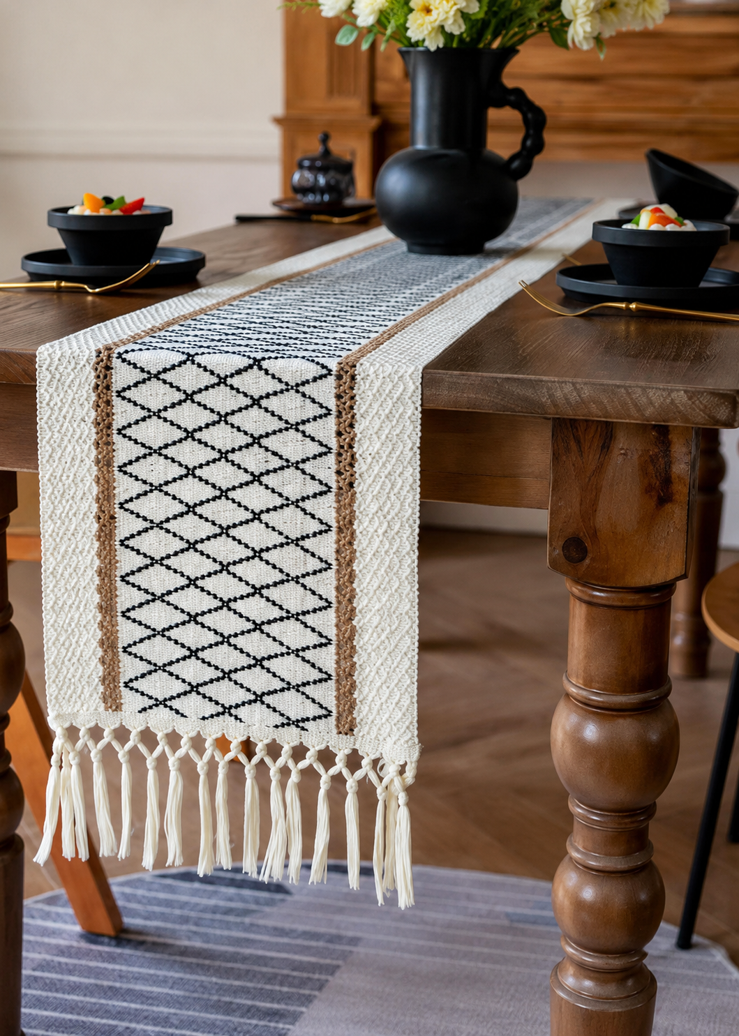 Elegant boho woven table runner