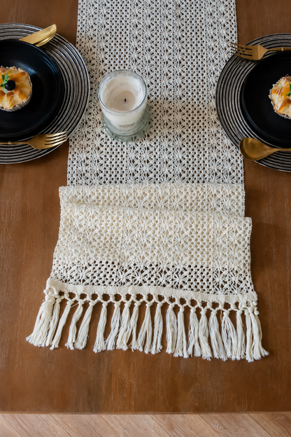 Elegant boho woven table runner