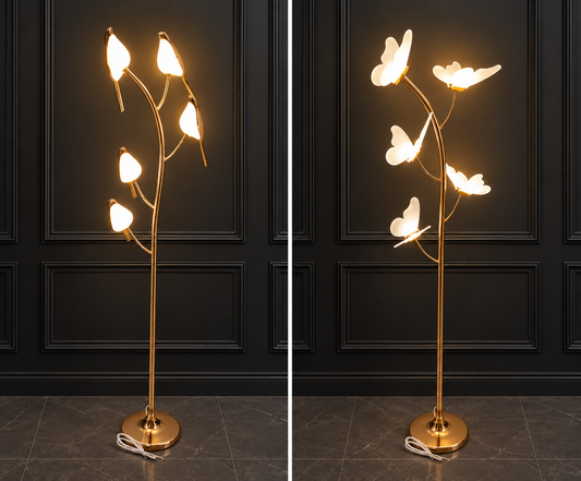 Elegant Gold Butterfly and Bird LED Floor Lamp