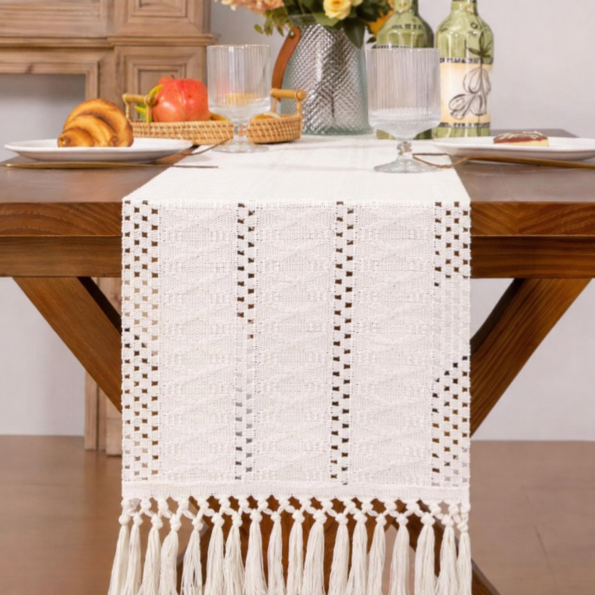 Elegant boho woven table runner